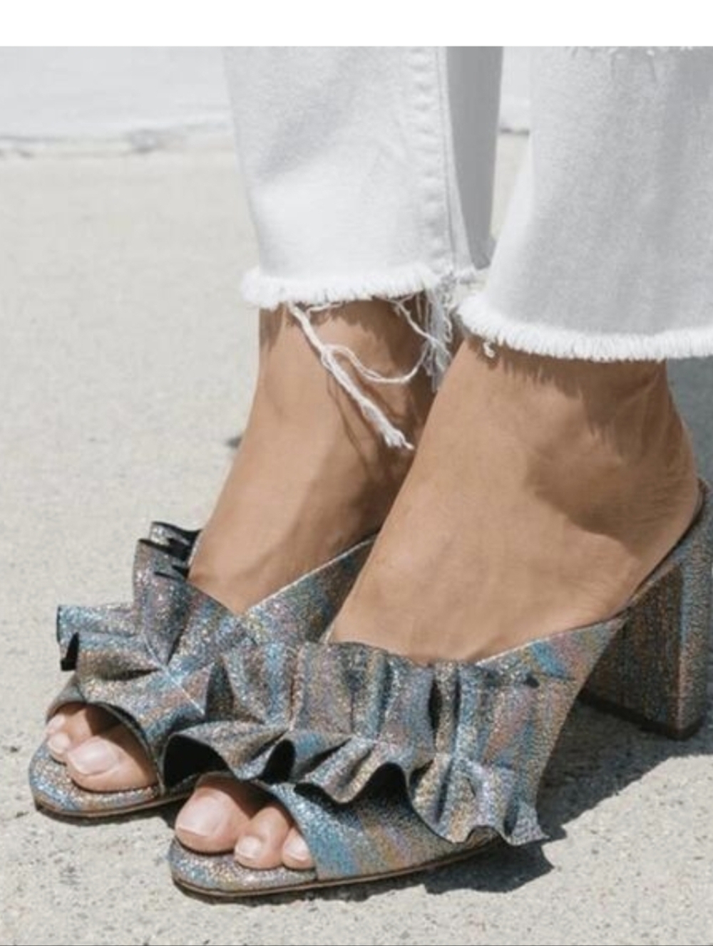 Loeffler Randall Esme Rainbow Ruffle Open Toe Heel/Mule